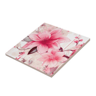 Blushing Pink Spring Florals and Blossoms Tile