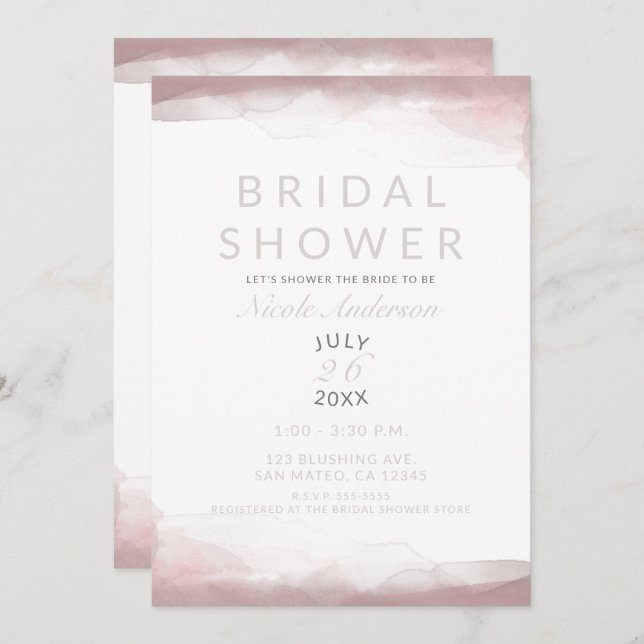 Blushing Pink Watercolor Modern Chic Bridal Shower Invitation (Front/Back)