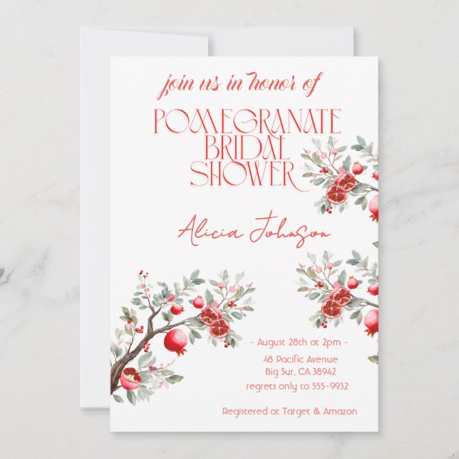 Blushing Pomegranate Branch Bridal Shower Invitation (Front)