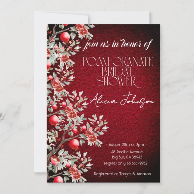 Blushing Pomegranate Branch Bridal Shower Invitation (Front)