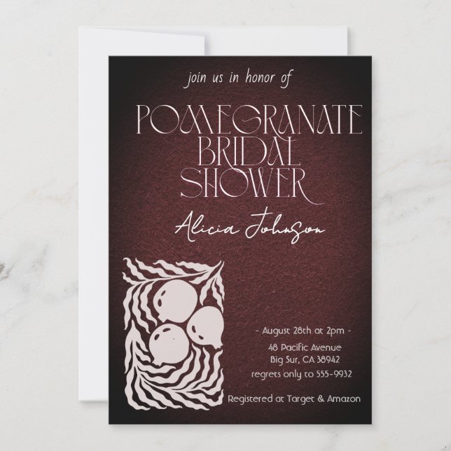 Blushing Pomegranate Branch Bridal Shower Invitation (Front)
