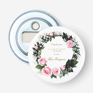 Blushing Romance:Pink Rose Bridal Shower Thank you Bottle Opener