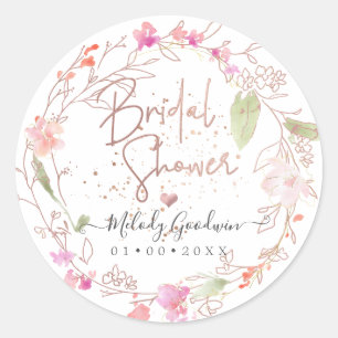 Blushing Romance, Watercolor Bridal Shower Classic Round Sticker