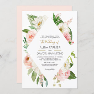 Blushing Rose Blush Pink and White Floral Wedding Invitation
