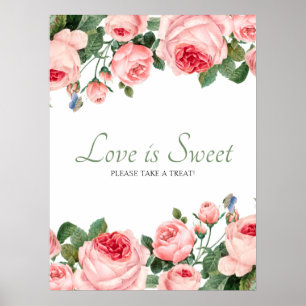 Blushing Rose Floral Wedding Love Is Sweet Favour Poster