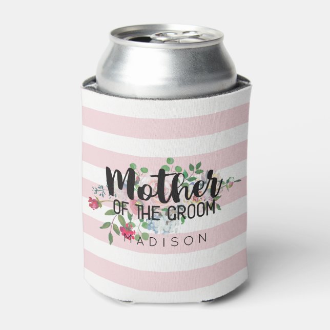 Blushing Rose Floral Wedding Mother of the Groom Can Cooler (Can Front)