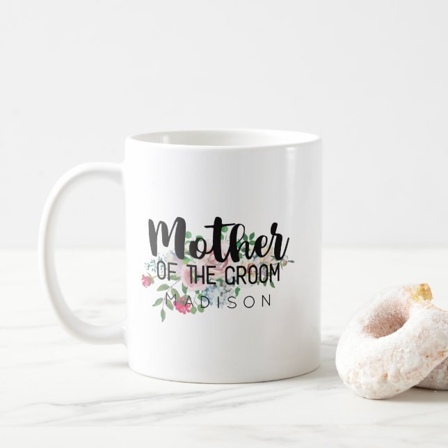 Blushing Rose Floral Wedding Mother of the Groom Coffee Mug (With Donut)