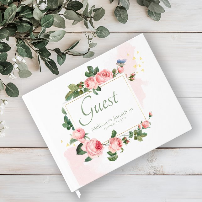 Blushing Rose Pink Floral Wedding Guest Book (Creator Uploaded)