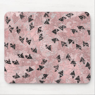 Blushing Rose Pink Gold & Black Triangles Pattern Mouse Mat