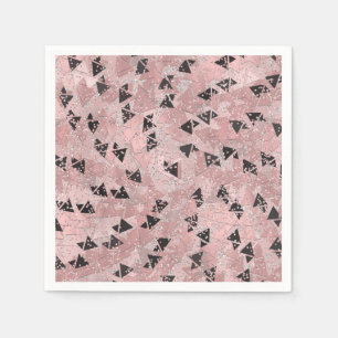 Blushing Rose Pink Gold & Black Triangles Pattern Napkin