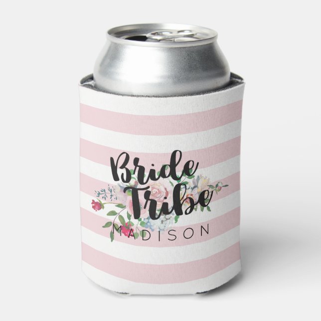 Blushing Rose Watercolor Wedding Bride Tribe Can Cooler (Can Front)