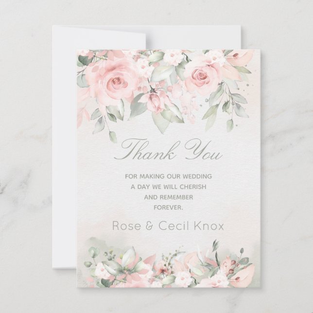 Blushing Rose Wedding Thank You Card (Front)
