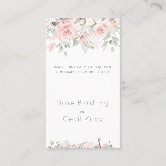 Blushing Roses 2 Wedding Customise It Yourself  Business Card (Front)