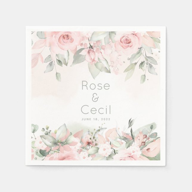 Blushing Roses Wedding Cocktail Napkins (Front)