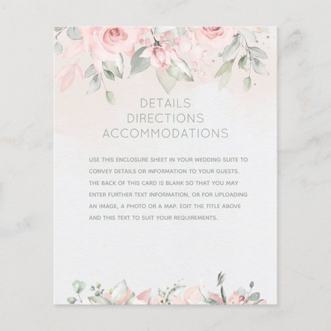 Blushing Roses Wedding Details Information Sheet (Front)