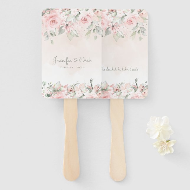 Blushing Roses Wedding Hand Fan (Front and Back)