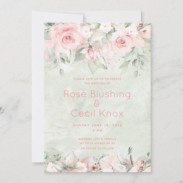 Blushing Roses Wedding Invitation Suite (Front)