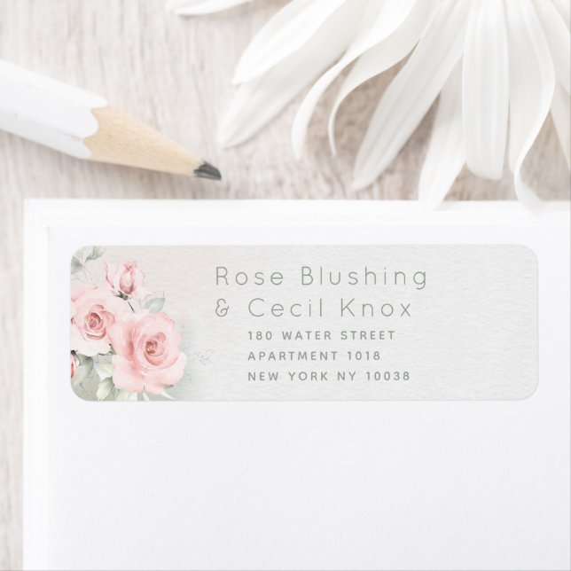 Blushing Roses Wedding Return Address Label (Insitu)