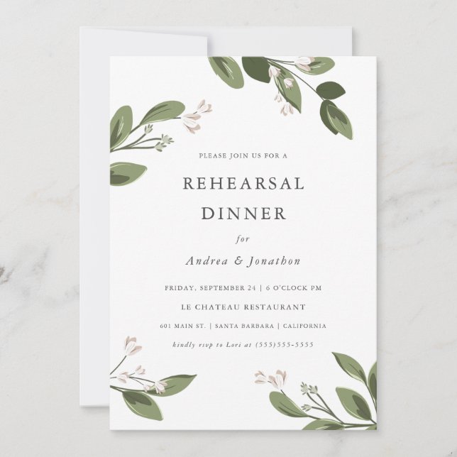 Blushing Sprigs Rehearsal Dinner Invitation (Front)