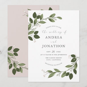 Blushing Sprigs Wedding Invite with Pink Back