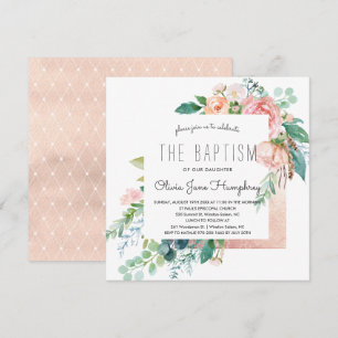 Blushing Summer Floral Baptism Invitation