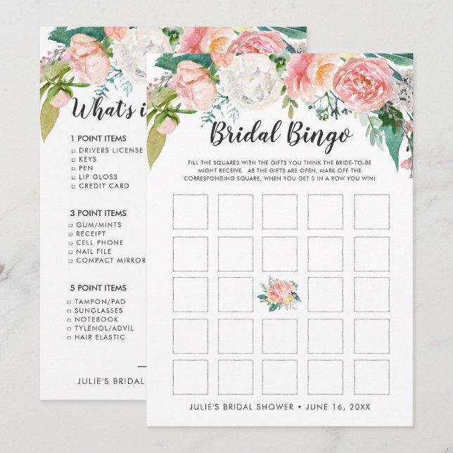 Blushing Summer Floral Double-Sided Bridal Shower Invitation (Front/Back)