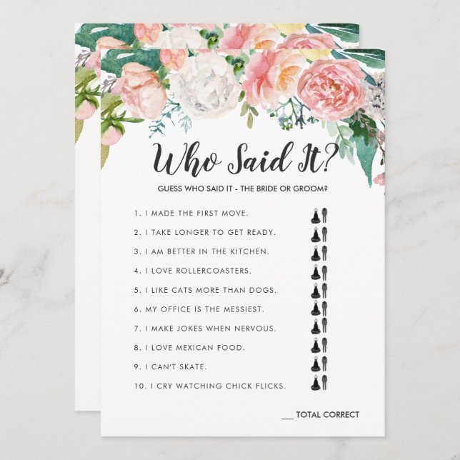 Blushing Summer Floral Double-Sided Bridal Shower Invitation (Front/Back)