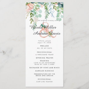 Blushing Summer Floral Wedding Ceremony Program Programme