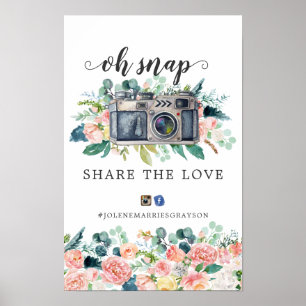 Blushing Summer Floral Wedding Hashtag Sign