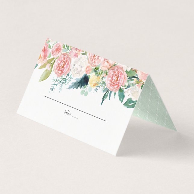 Blushing Summer Floral Wedding Place Card (Front)