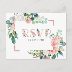 Blushing Summer Floral Wedding RSVP w/Meal Invitation Postcard