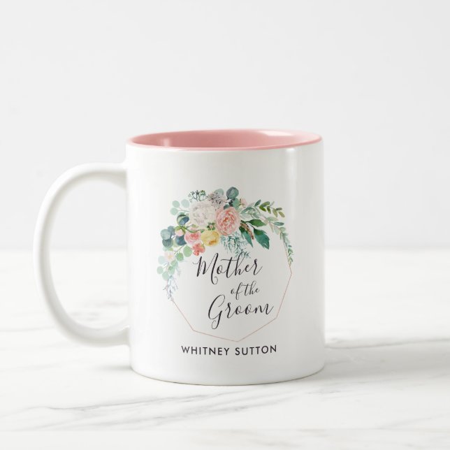 Blushing Summer Floral Wreath Wedding Favour Two-Tone Coffee Mug (Left)