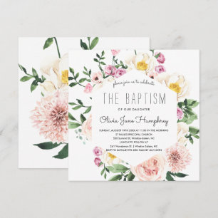Blushing Summer Florals Baptism Invitation
