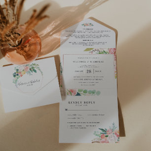 Blushing Summer   Watercolor Floral Wedding All In One Invitation