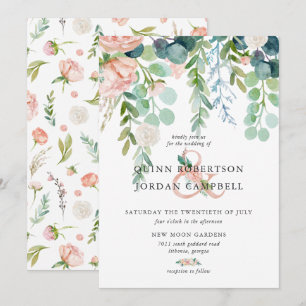 Blushing Summer   Watercolor Floral Wedding Invitation