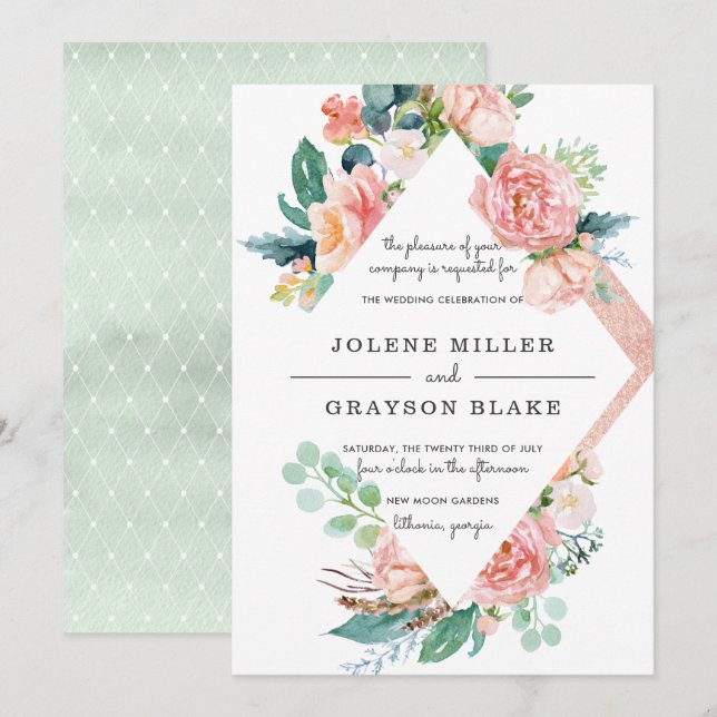 Blushing Summer | Watercolor Floral Wedding Invitation (Front/Back)