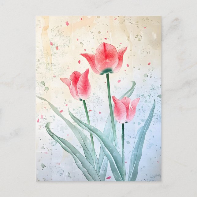 Blushing Tulip Elegance Announcement Postcard (Front)