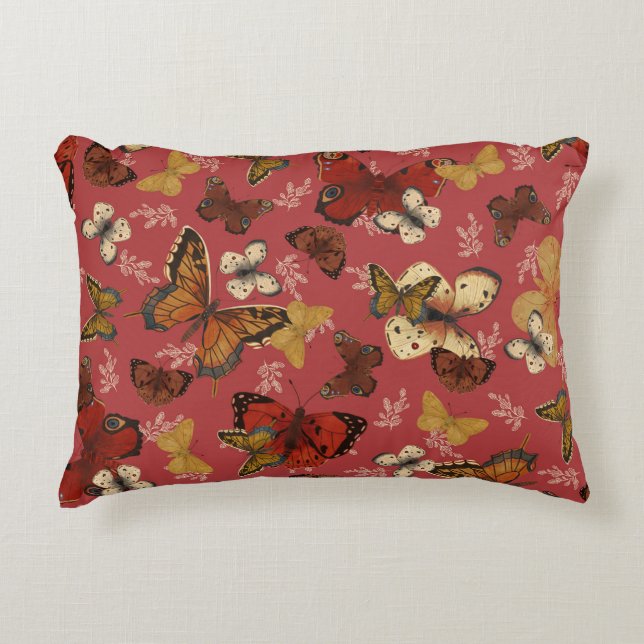 Blushing Wings – Pink Butterfly Pattern Decorative Cushion (Front)