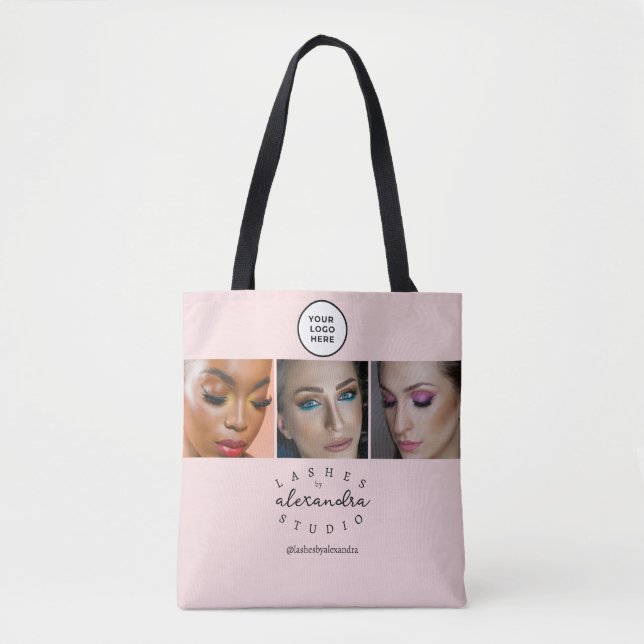 BlushPink Script 3 Photo Lashes Tote Bag (Front)
