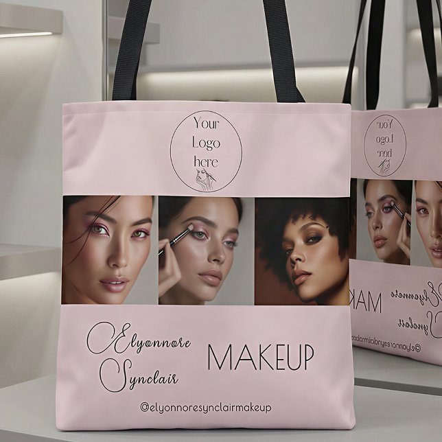 BlushPink Script Logo Photo Makeup Studio Tote Bag (Creator Uploaded)