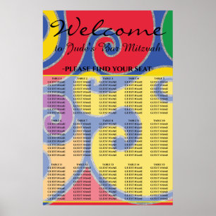 BM Bar & Bat Mitzvah Colourful Swirls Seating Char Poster
