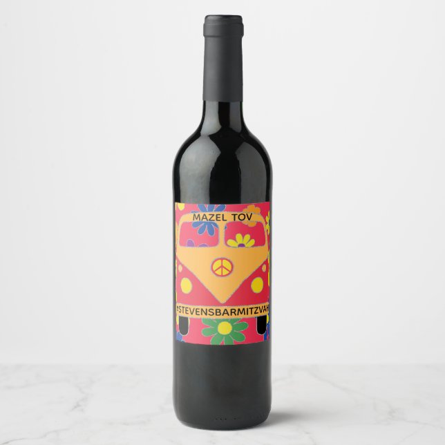 BM Bar Bat Mitzvah Hippie Flowers Wine Label (Front)