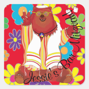 BM Bar Bat Mitzvah Hippie Peace Bear Square Sticker