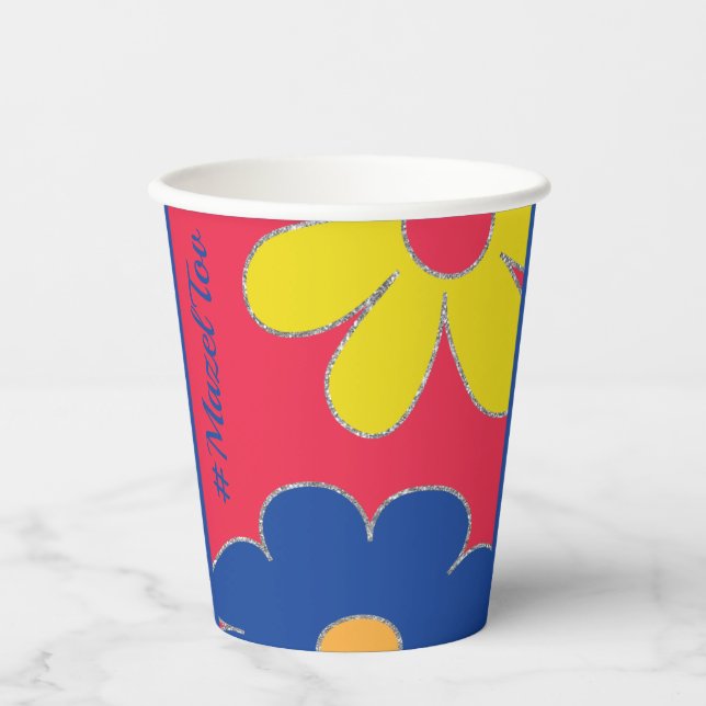 BM Bar Bat Mitzvah Paper Cup Hippie Flowers (Front)