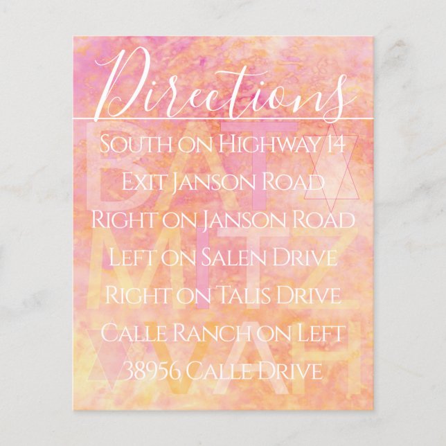 BM Bar Bat Mitzvah Simply Subtle Direction Card (Front)