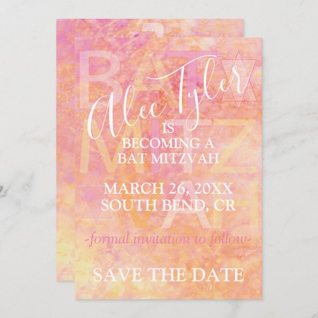 BM Bar Bat Mitzvah Simply Subtle Save The Date (Front/Back)