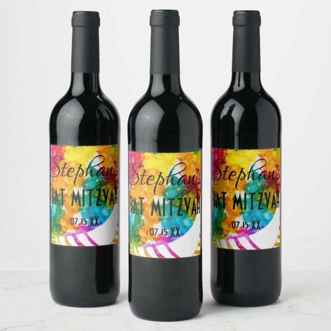 BM Bar Bat Mitzvah Splash of Colour Wine Label (Bottles)