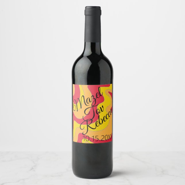 BM Bar Bat Mitzvah Wine Bottle Label Hippie Themed (Front)