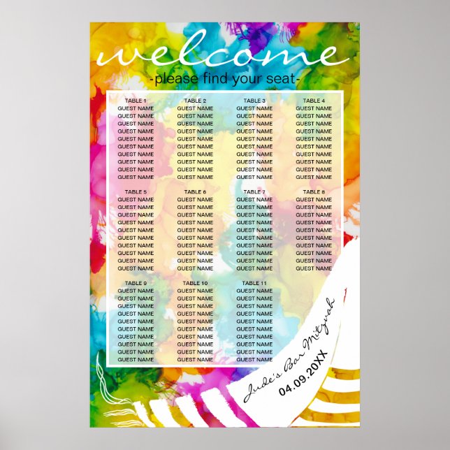 BM Bar N Bat Mitzvah Colourful Tallit Seating Char Poster (Front)
