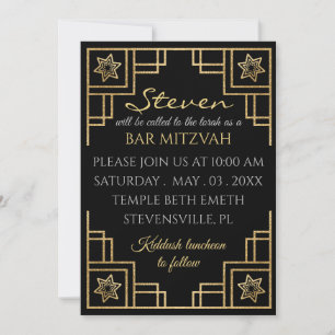 BM Bar or Bat Mitzvah Art Deco Invitation